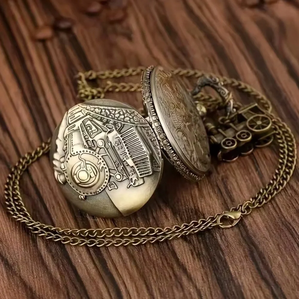 Vintage Classic Steampunk Train Quartz‎ Pocket Watch